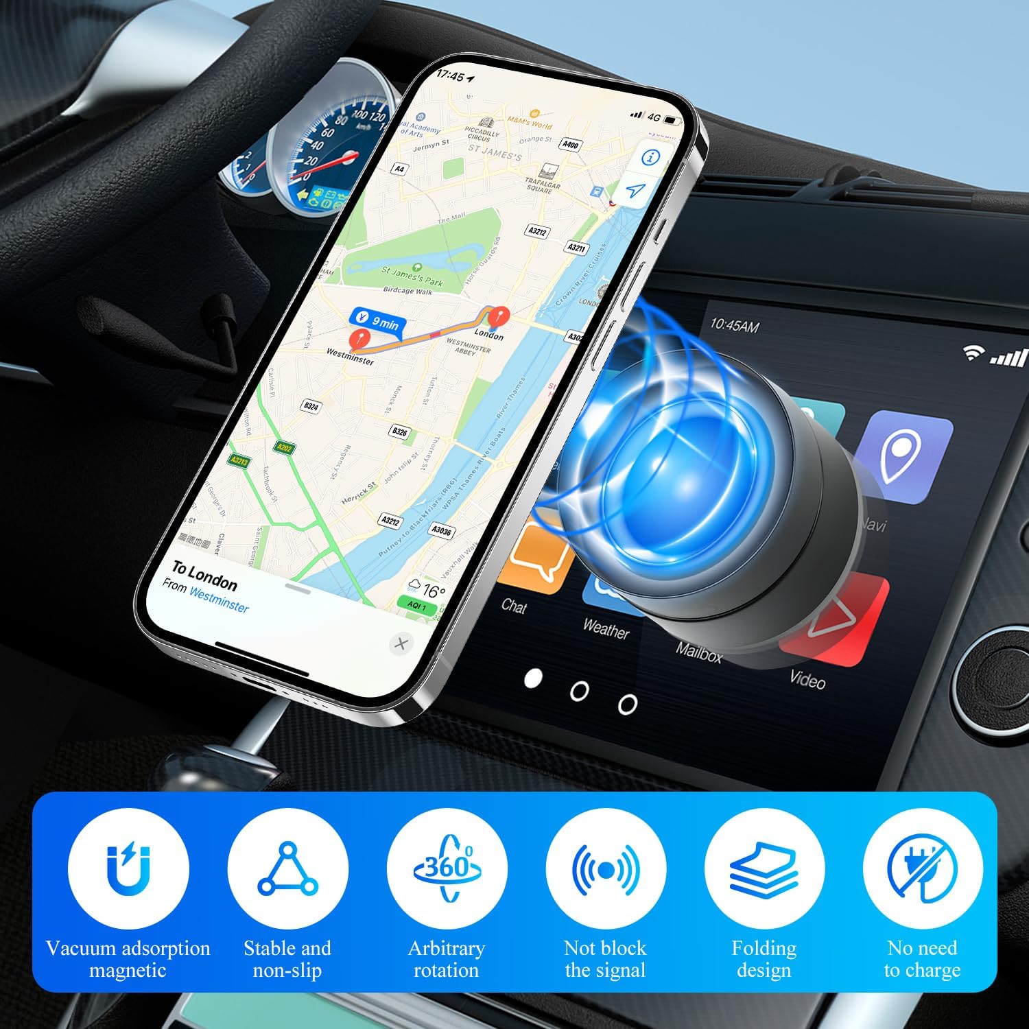 360° Magnetic Car Mount Phone Holder for iPhone & Samsung