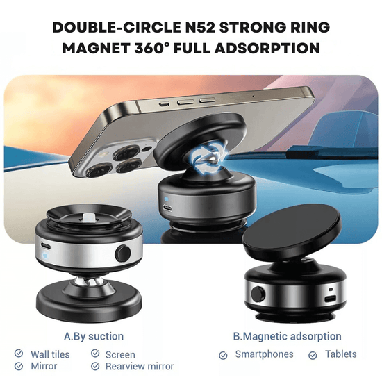 360° Magnetic Car Mount Phone Holder - Wireless Charging, Magnetic Suction Cup Phone Holder for iPhone & Samsung