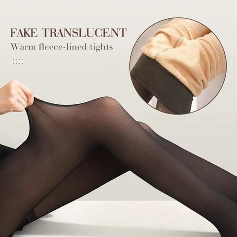 1pc Thickened & Fleece Lined Fake Translucent & Transparent Footed Tights  For Autumn And Winter